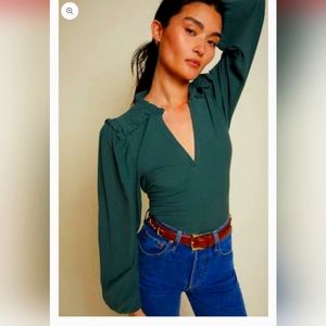 NWT Dolly Smocked Shoulder Tee in Evergreen by Nation LTD